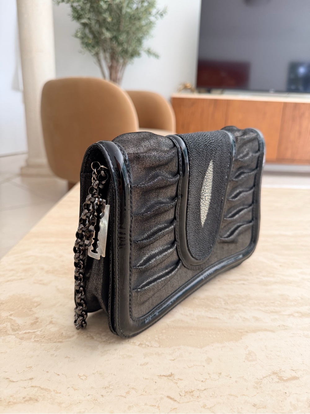 Black Evening Clutch with Chain Strap